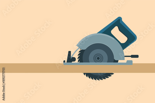 Circular Saw Cutting Wood Plank, carpentry and construction concept