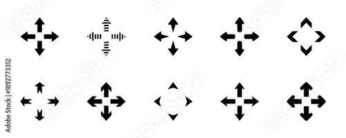 Set of cursor icons, navigation arrows, pointers, drag and move symbols, computer mouse cursor, directional indicators, graphical elements for interface design, UI UX elements, isolated on white.