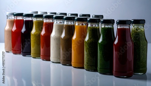 Refreshing juice bottles display modern kitchen beverage photography clean aesthetic close-up healthy lifestyle