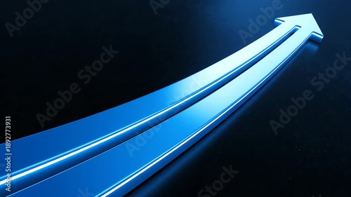 Blue arrow ascending represents growth and upward direction concept