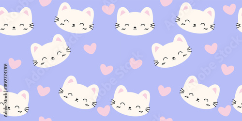 Cute Cat with Heart Seamless Pattern Background