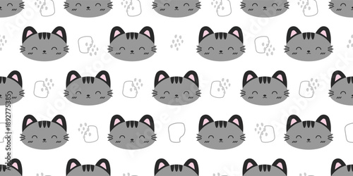 Minimal Monochrome Cat Seamless Pattern Background