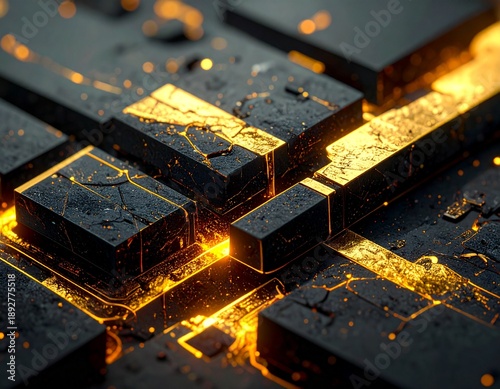 Digital Kintsugi: Broken Microchip Repaired with Molten Gold Veins representing Cyber Resilience.