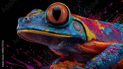 Psychedelic Frog Abstract Art Splatter Paint Vivid Colors Macro Detail