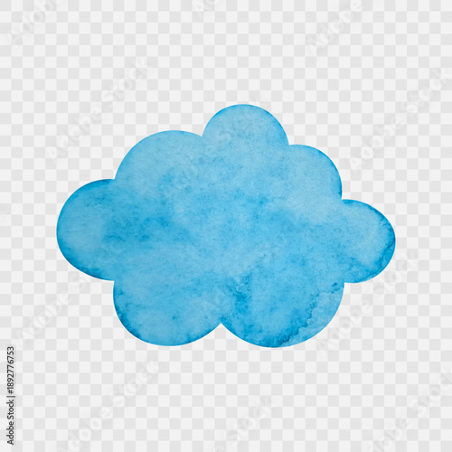Blue watercolour cloud isolated on white background. Cpil art. Decorative element for design, posters, banners, postcards. Childish doodle style. Hand drawn watercolor clouds set. Vector illustration