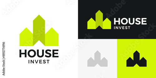 Modern house logo design. Abstract home shapes graphic vector with investment chart design symbol, icon, creative