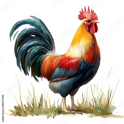 Chicken Close Up, watercolor clipart vector, isolated on a white background.
