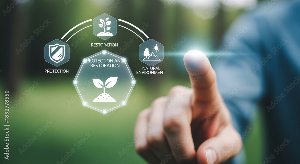 Fototapeta premium Digital Protection and Restoration of Natural Environment: Ecosystem Safeguarding and Ecological Sustainability.
