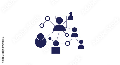 Network of connected people icons with lines and circles on white background for teamwork and communication concepts