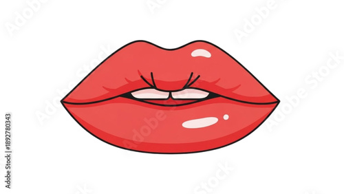 Illustration of red lips with glossy finish viewed from the front