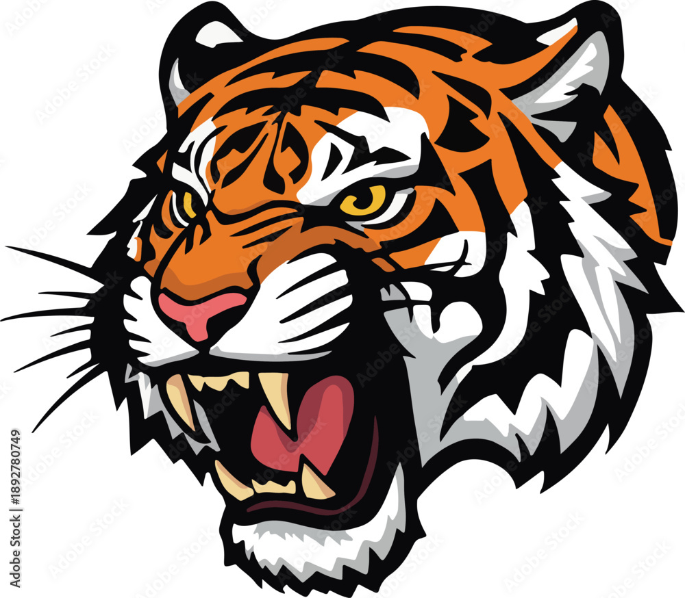 Fototapeta Roaring tiger head mascot vector character for school and club sports logos