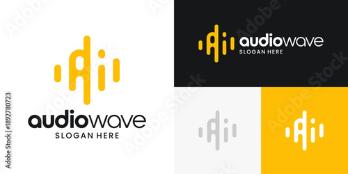 Creative modern audio logo design. Abstract sound wave shapes graphic vector with initial letter A design symbol, icon, creative