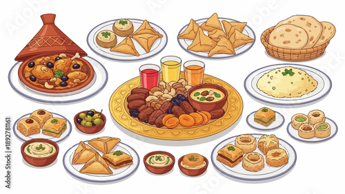 Middle Eastern food Arabic cuisine assorted dishes.