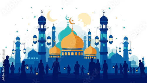 mosque with people islamic architecture muslim prayer.