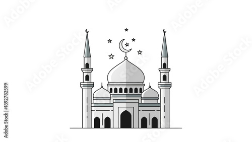 mosque with crescent moon and stars islamic architecture.