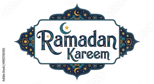 Vector illustration of Ramadan Kareem greeting card with crescent moon and ornaments