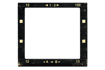 Vintage 120mm medium format film frame with sprockets and numbers, analogue photography concept, transparent background
