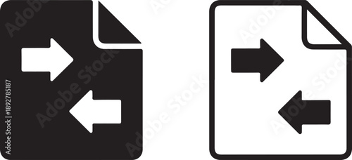 Two file icons are depicted showcasing both a filled and outlined style with opposing arrow symbols high quality professional