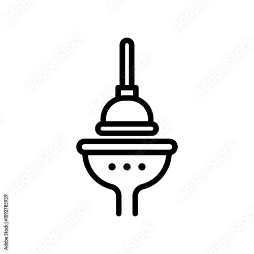 Toilet plunger in sink, linear icon. Plumbing repair, drainage, clog removal and sanitation service. Line with editable stroke