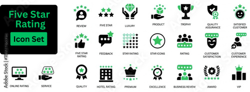 Silhouette vector of Five Star Rating icon set. Customer rating review icon set. Star Rating Icons. 