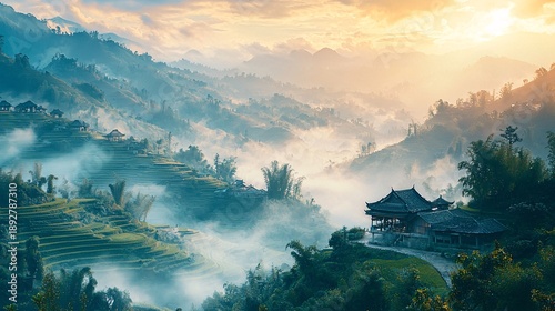 Sunrise, Cloud Sea, Terraced Fields, Beautiful Scenery