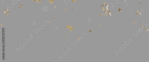 Christmas stars and snowflakes falling on a gray background, elegant festive design.