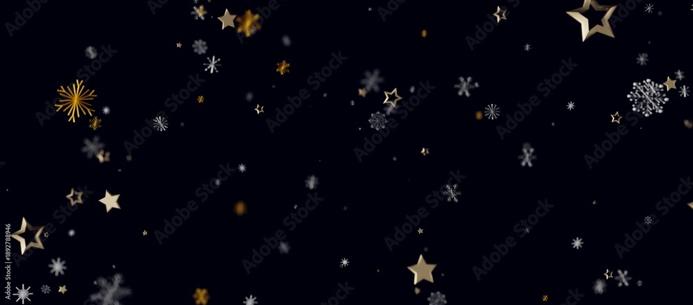 Fototapeta premium Elegant image featuring falling golden stars and shimmering snowflakes, perfect for holiday-themed designs, win
