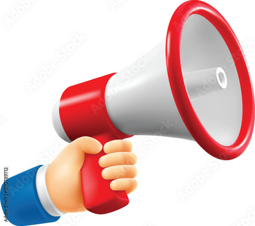 Hand Holding Red and White Megaphone for Announcements or Promotions