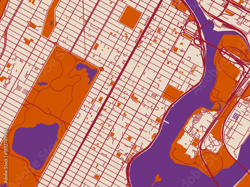 Fotografija City layout poster — East Harlem, New York – burgundy linework on cream
