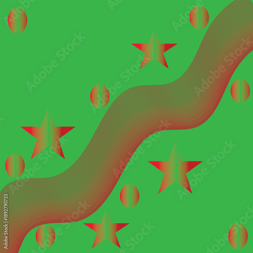 Abstract Wavy Pattern with Stars on Green