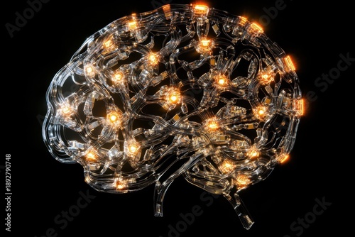 Metallic glowing neural brain