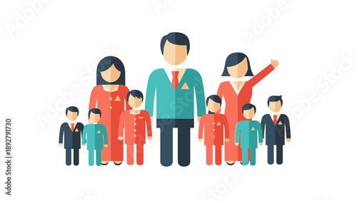 Business team leaders with employees group flat style.