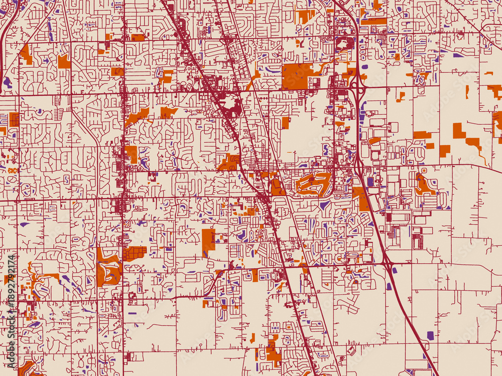 Fototapeta premium Graphic city map artwork of Greenwood, Indiana