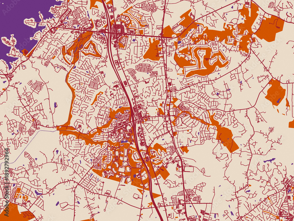 Naklejka premium City layout poster — Huntersville, North Carolina – terracotta and violet accents