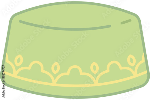 Traditional green Islamic skullcap or peci icon for Muslim prayer and Ramadan Kareem religious celebration