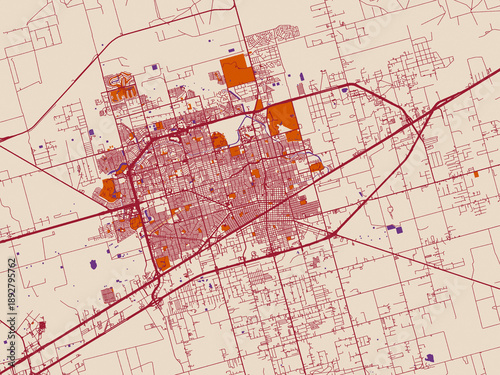 Canvas Print City layout poster — Midland, Texas – muted violet water and terracotta