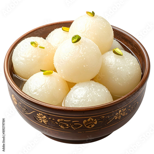 rasgulla in bowl isolated on white transparent background