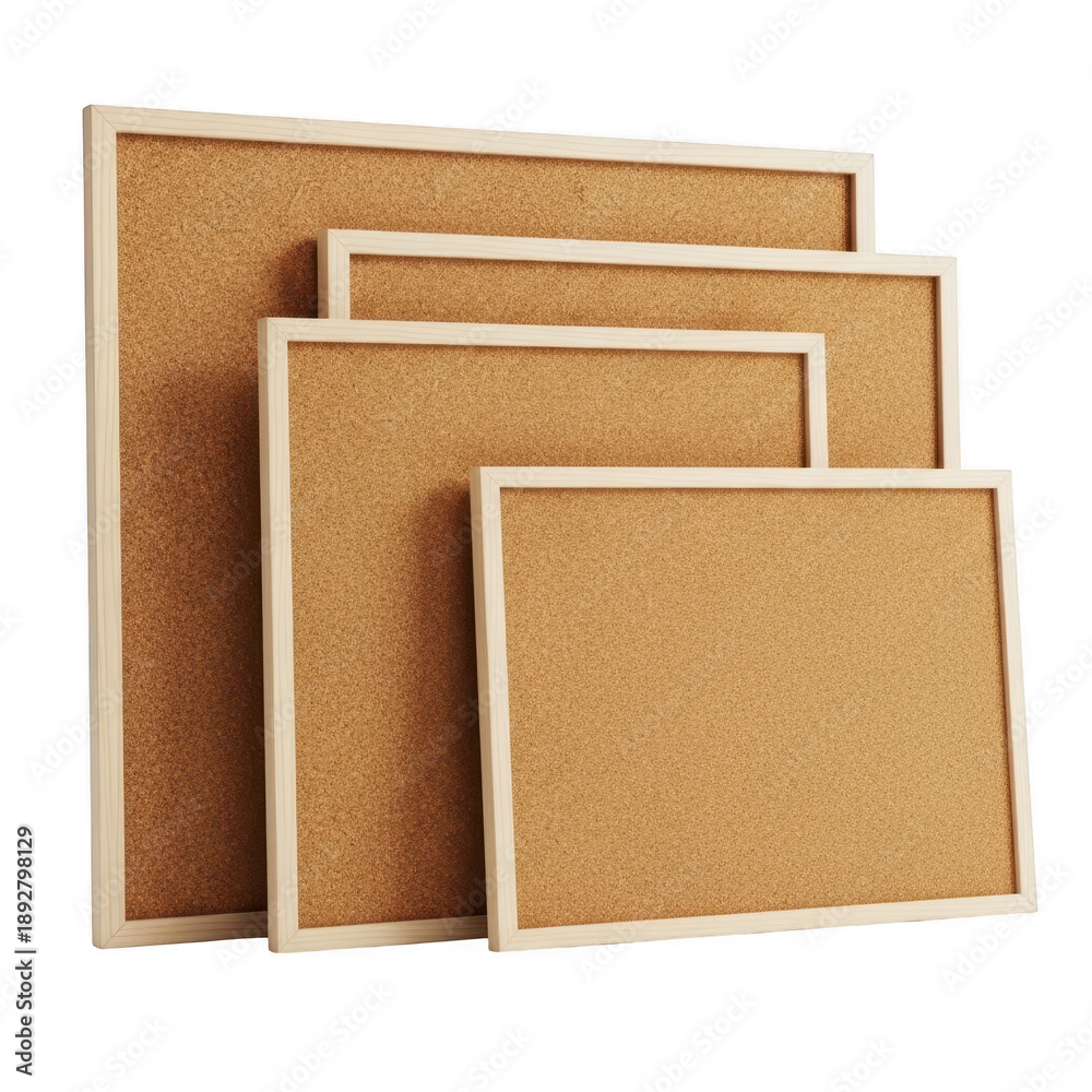 Fototapeta premium Three wooden cork boards of varying sizes, neatly stacked and isolated on transparent background