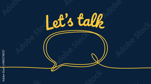Lets talk text with speech bubble line art, communication conversation concept illustration for customer support, discussion and social media