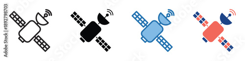 Collection of modern satellite icons representing global communication and space technology network for digital data transmission systems