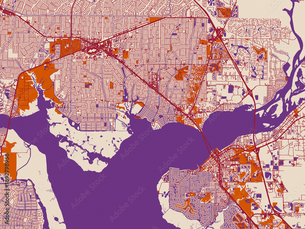 Naklejka premium City layout poster — Port Charlotte, Florida – muted violet water and terracotta