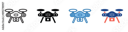 Versatile collection of drone icons depicting remote-controlled aerial vehicles, perfect for illustrating modern technology, surveillance, and delivery concepts in digital graphic design