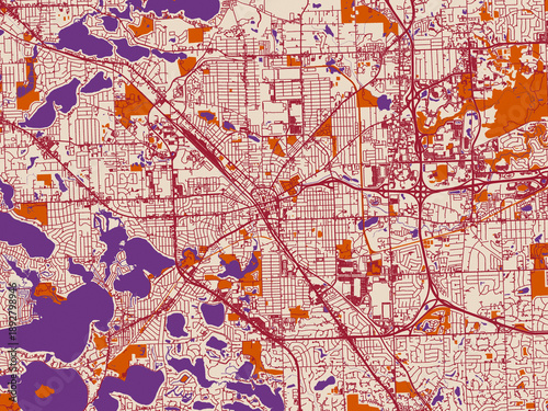Cuadro en lienzo Street map of Pontiac, Michigan