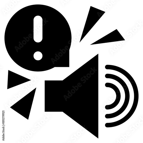 loud sound media alert exclamation notification solid glyph icon