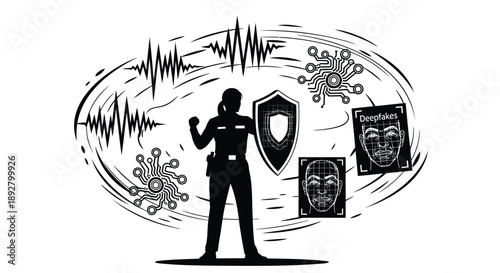 Police officer standing strong against virus outbreak with shield and protective gear