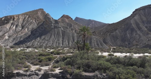 Tabernas Desert barren hills under clear blue sky
