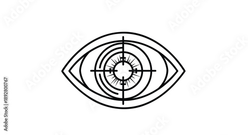 Detailed illustration of a human eye with a gun sight and concentric circles in the center