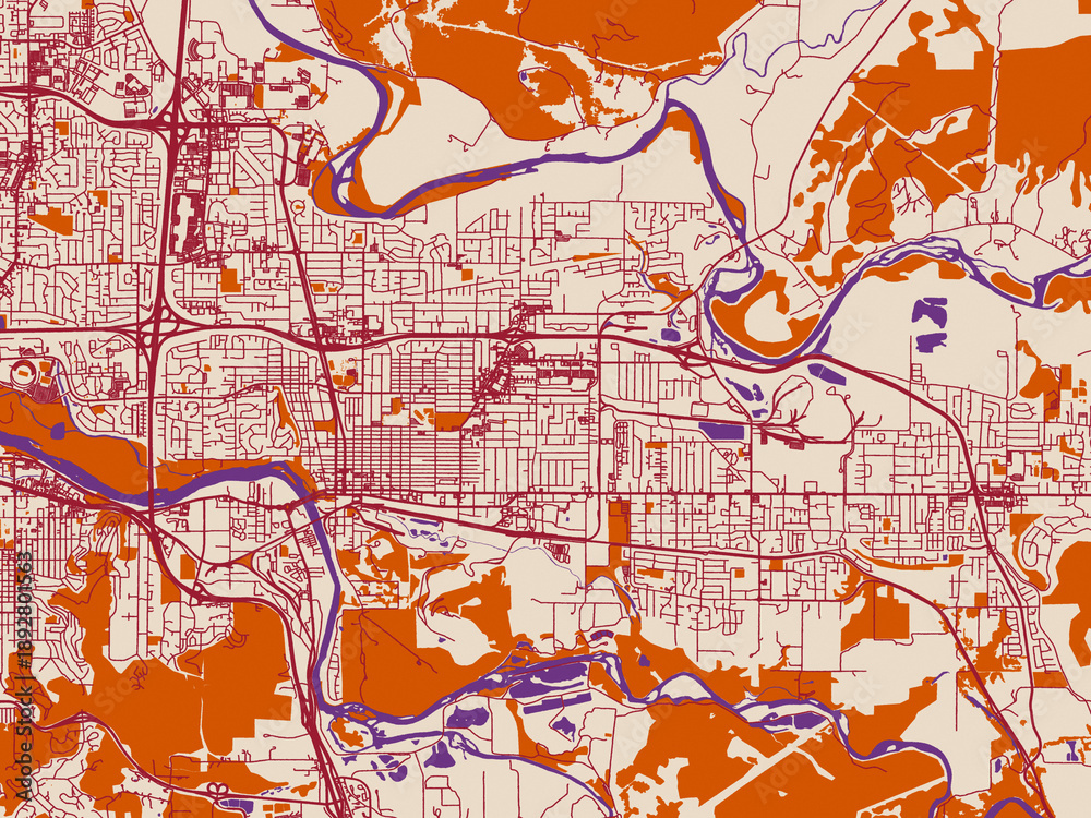 Obraz premium Street network map of Springfield, Oregon, warm boho color palette