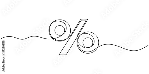 Continuous one line drawing of a percent sign. Vector illustration of percentage symbol isolated on white background. Minimalist discount sale concept