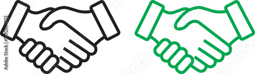 handshake icon. Handshake simple icon set. Business agreement handshake line and flat icon. Handshake icon in heart shape. Shaking hand representing partnership, trust, friendship, teamwork and more